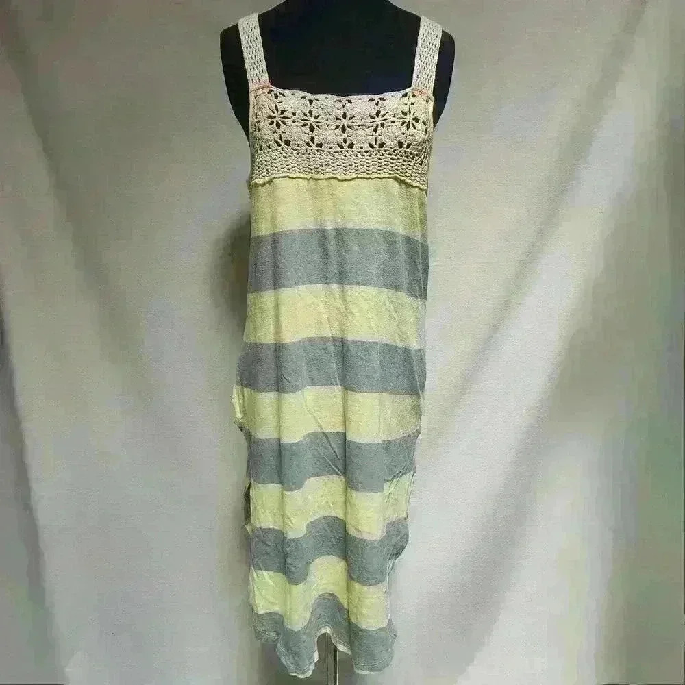 We The Free Medium Luca Crochet Bodice Merida Combo Stripe Knit Dress‎ Or Top
